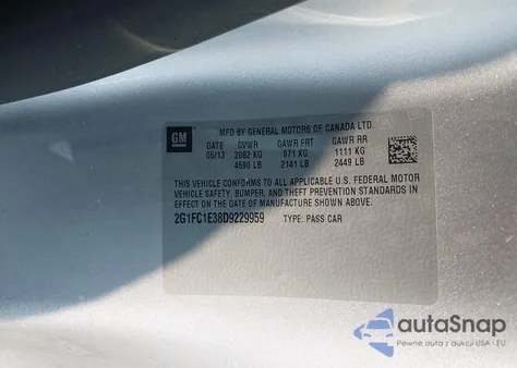 2013 Chevrolet Camaro 2Lt from USA, damaged, VIN 2G1FC1E38D9229959